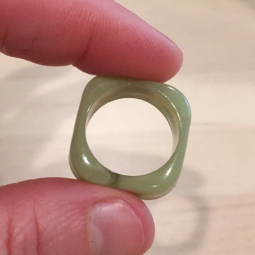 Vintage Sculpture Olive Lucite Ring Size 6.5